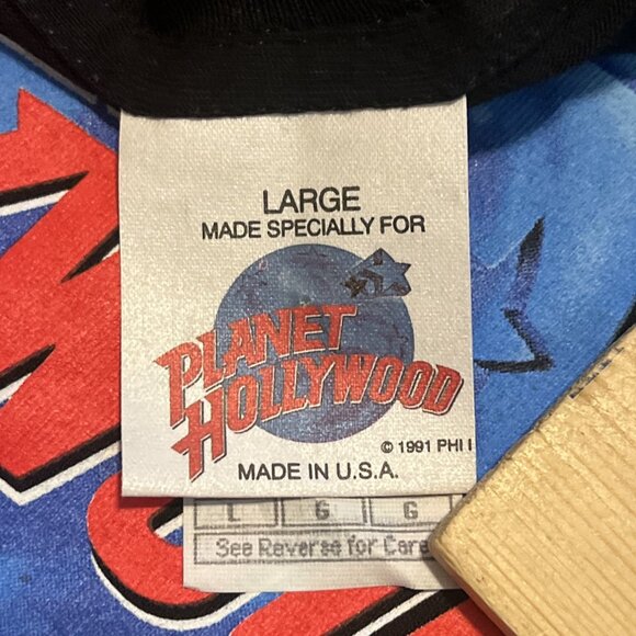 VTG Planet Hollywood Graphic T Shirt Adult LARGE Black Logo 1991 90s Movies - Picture 6 of 8